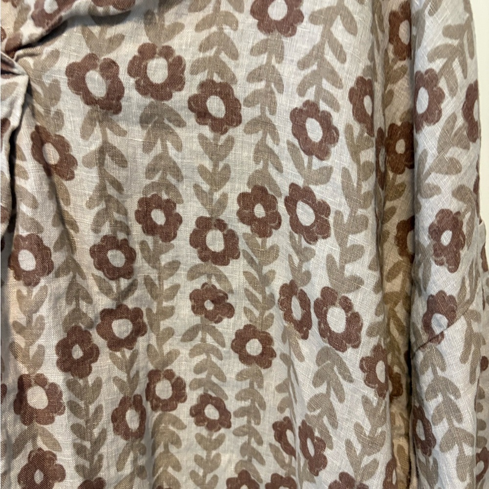 Gundrun Sjoden floral linen tan tunic top blouse lagoonlook women’s xl x-large - Picture 2 of 5